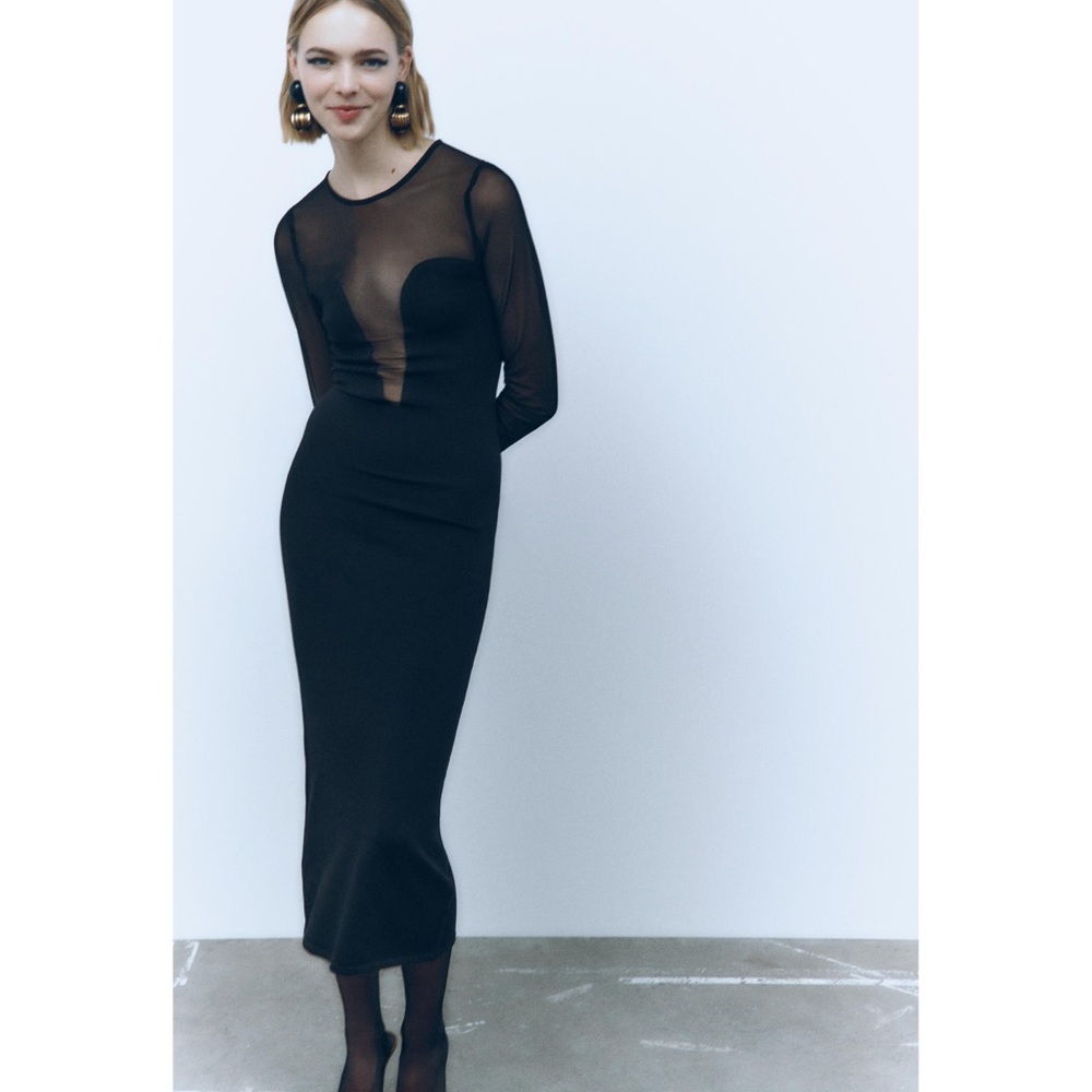 Zara SEMI-SHEER DETAIL KNIT DRESS - Picture 14 of 16